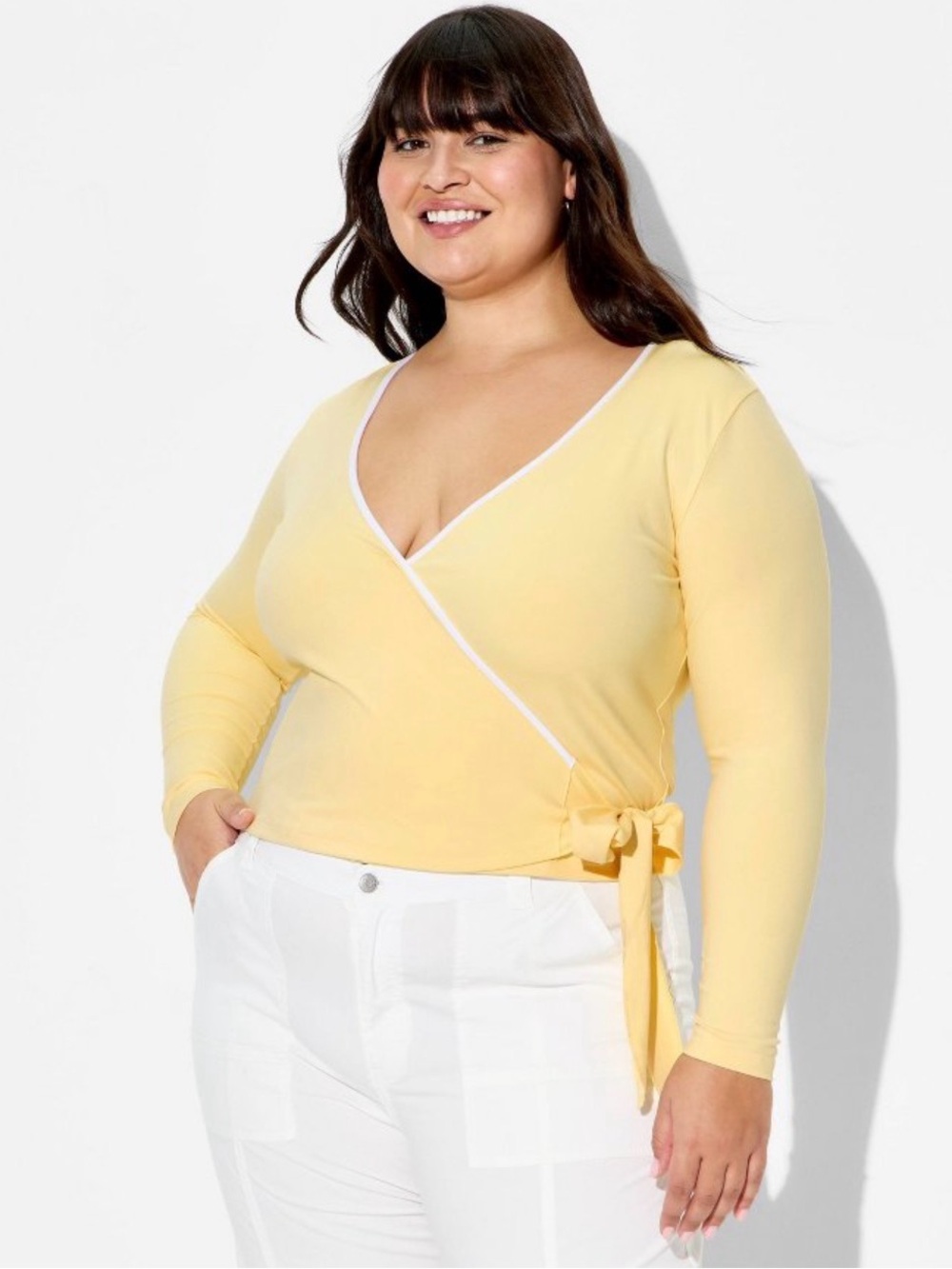 Pale Yellow V Neck ButterBliss Wrap Top By Wild Fable Large (12/14/ NWT